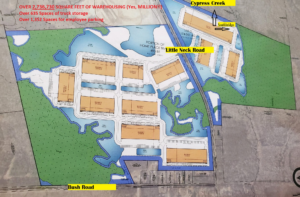 site plan for development in West Chatham, with notes from community organization.