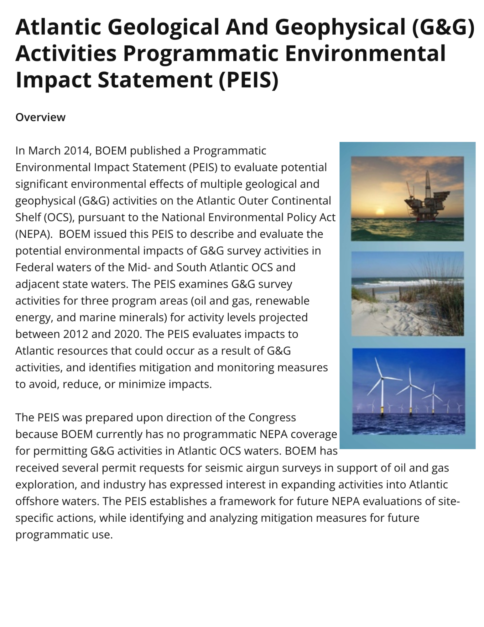 Atlantic Geological And Geophysical (G&G) Activities Programmatic Environmental Impact Statement (PEIS)