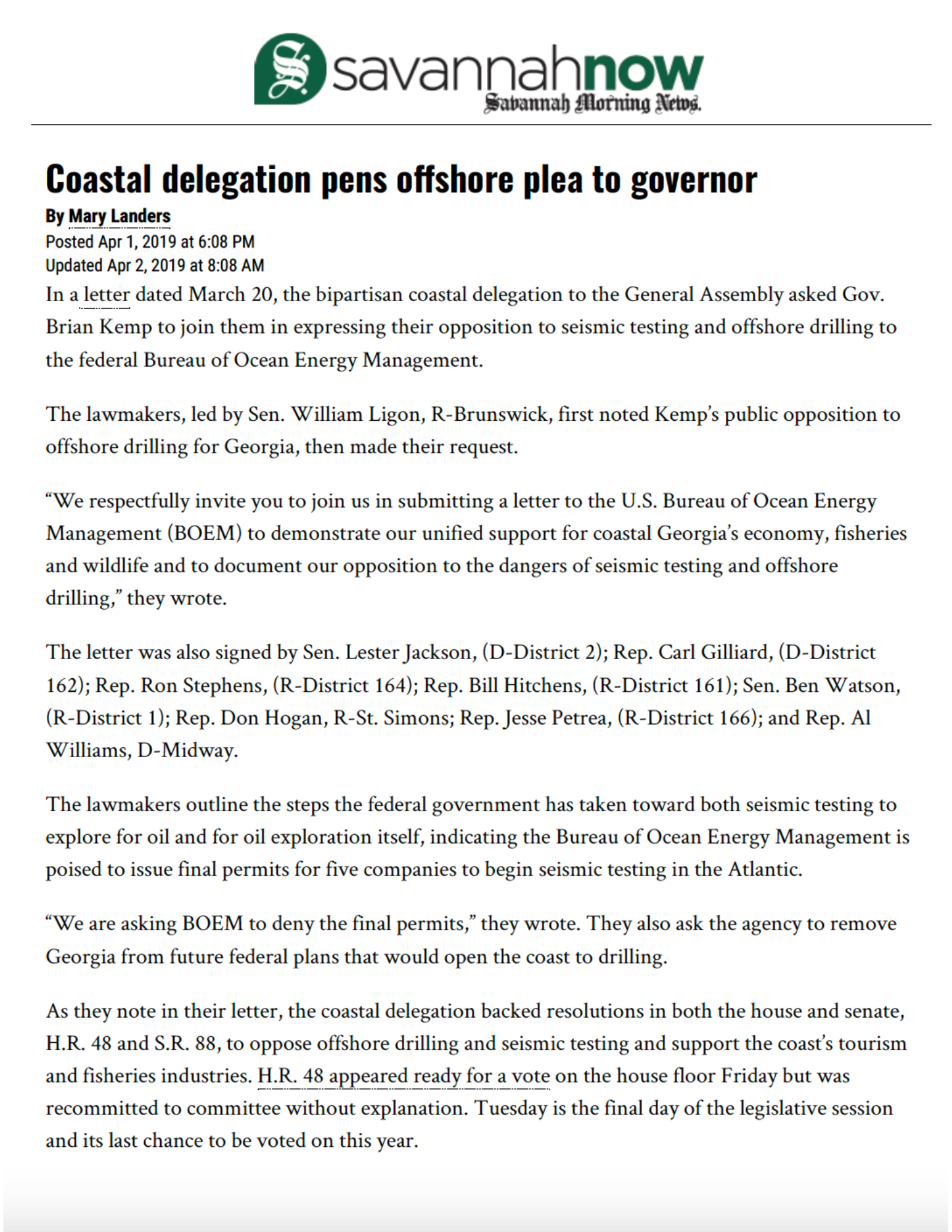 Coastal Delegation pens offshore plea