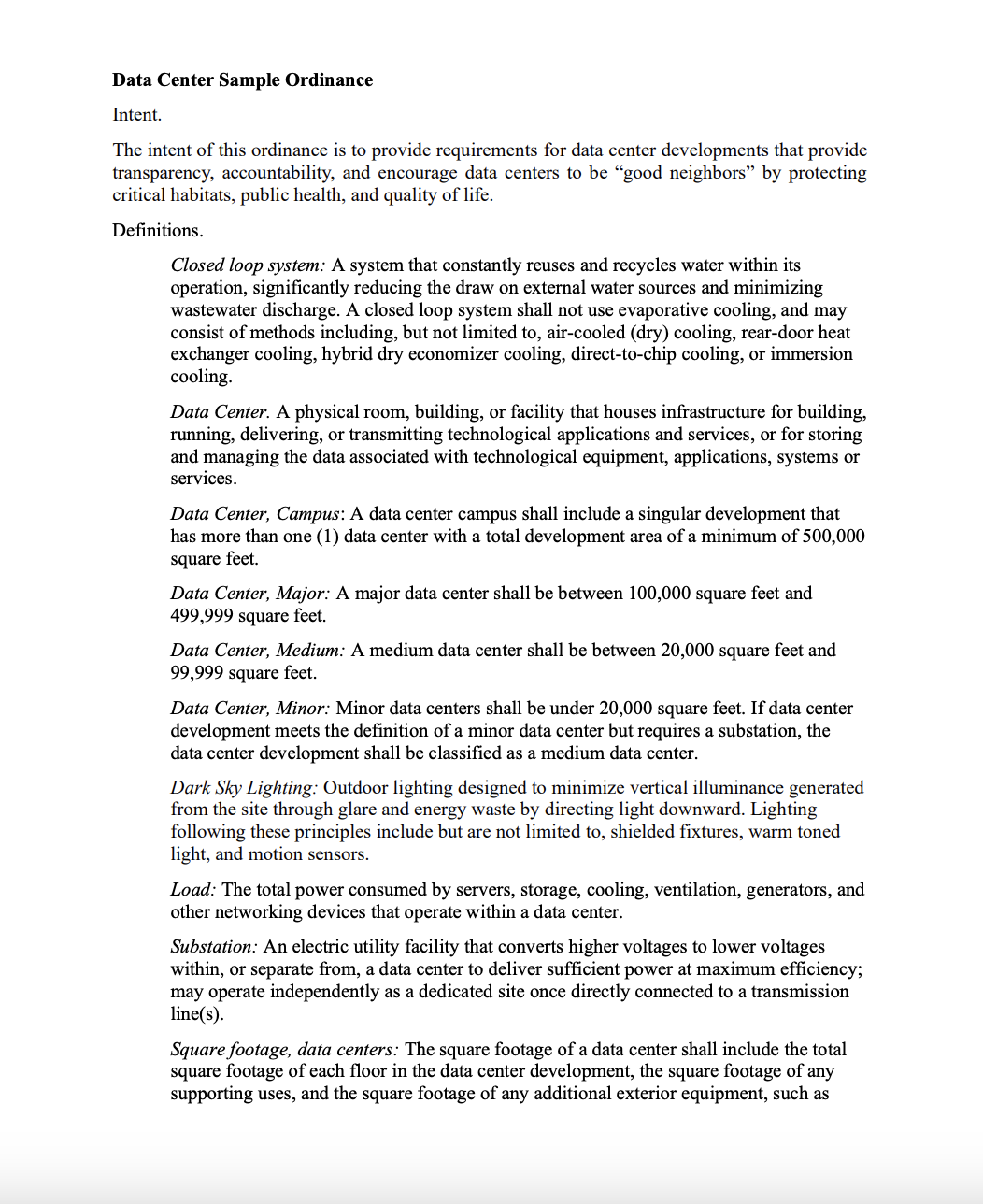 Data center Sample Ordinance